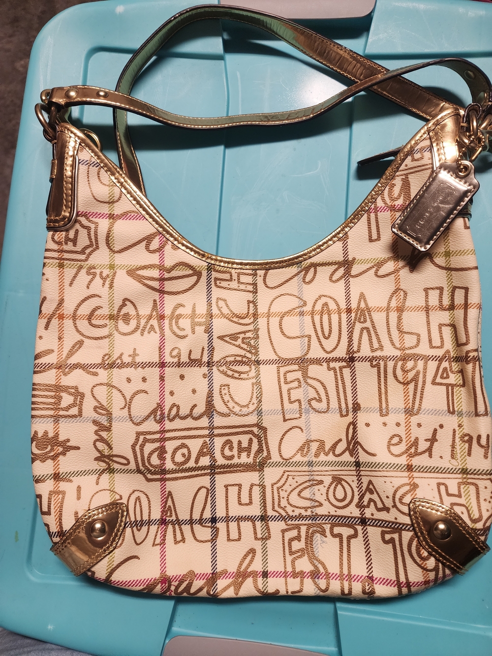 Coach Cream Canvas Shoulder Bag with Gold Accents